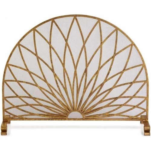  HLR Fireplace Screen Fireplace Screen Large Gold Single Panel, Ornate Wrought Iron Metal Standing Fire Safe Gate, Wood Burning Stove Tools Accessories