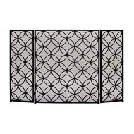 HLR Fireplace Screen Large 3 Panel Flat Guard Fireplace Screen, Outdoor Wrought Iron Metal Decor Mesh, Baby Safe Fireproof Panels Wood Burning Stove Accessories, Black, 30×46in