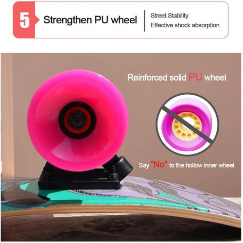 HLYT-Barstools Freestyle Longboards Skateboard Drop Through Cruiser Complete Double Kick Trick Beginner 47.2 Inch 7 Layer Canadian Maple Wood Brush Street Board