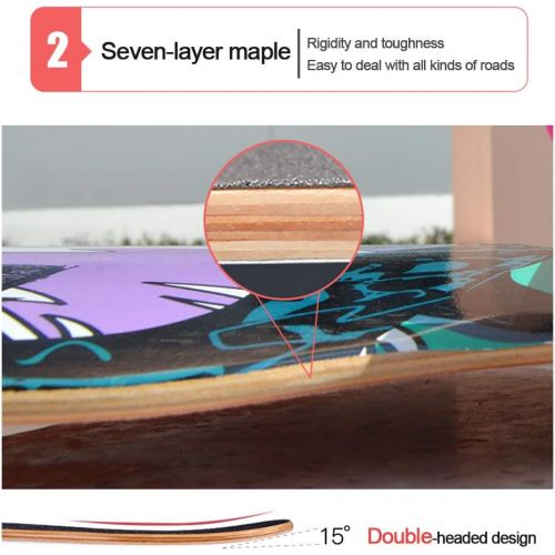  HLYT-Barstools 47 Complete Pro Skateboard Longboard Beginner 7 Layer Maple Drop Through Easy Ride Skateboard for Cruising, Carving, Free-Style, Downhill and Dancing