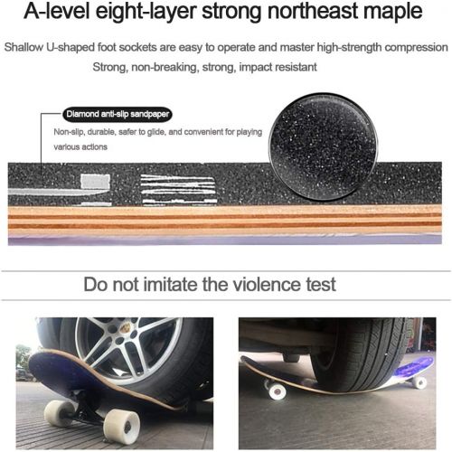  HLYT-Barstools Skateboard 46 Inch Beginners Longboard 8 Layers Northeast Maple Decks ABEC-11 Complete Double-Warped Skate Board for Extreme Sports and Outdoors