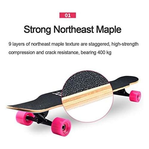  HLYT-Barstools Longboards Skateboard 42 Inch Drop Through Freestyle Long Board 9 Layers Maple with PU Wheels Dancing Skateboard Cruiser for Adults,Teens, Beginners