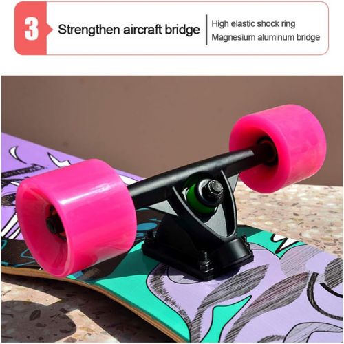  HLYT-Barstools Longboard Cruiser Freestyle Drop Through Skateboard Complete 47.2 inches Double Kick Trick Board for Beginners,Girls,Boys,Adults
