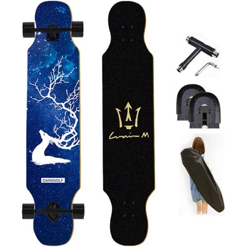  HLYT-Barstools 42x9.8 Dancing Longboards Skateboard 8 Layers Maple Wood Double Kick Trick Freestyle Cruiser for Beginner Adult Kids Teens Gift