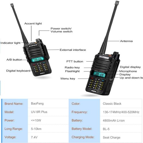  HM2 Long Range Walkie Talkie, VHF/UHF Two Way Radio, 10 Km Waterproof Battery 4800Mah, for CB Ham Radio Station