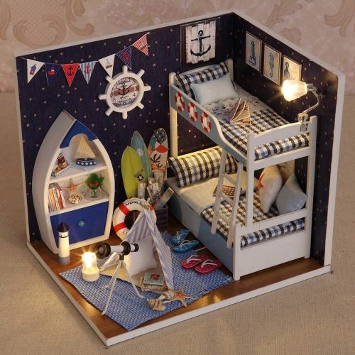  HMANE Dollhouse Miniature 3D Assembly DIY Kit Boys and Girls Room Creative House Kit with LED Best Gifts for Women and Girls - (BoysRoom)