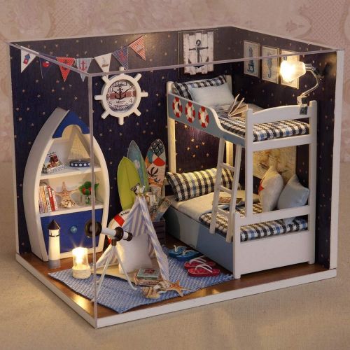  HMANE Dollhouse Miniature 3D Assembly DIY Kit Boys and Girls Room Creative House Kit with LED Best Gifts for Women and Girls - (BoysRoom)