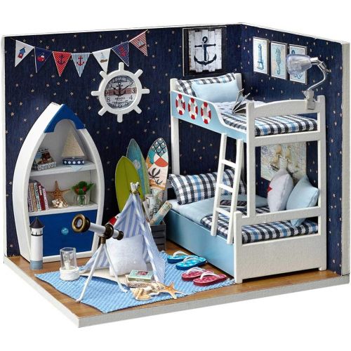  HMANE Dollhouse Miniature 3D Assembly DIY Kit Boys and Girls Room Creative House Kit with LED Best Gifts for Women and Girls - (BoysRoom)
