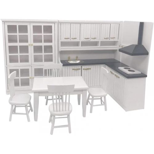  HMANE Miniature Dollhouse Kitchen Furniture Model for 1/12 Doll House Wooden Kitchen Modern Kitchen Set Furniture and Accessories