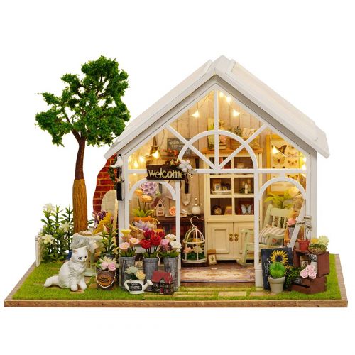  HMANE DIY Dollhouse Kit Miniature Furniture 3D Assembly Creative House with Light Best Birthday Gift for Women and Girls - Sunlight Greenhouse