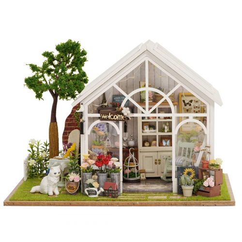  HMANE DIY Dollhouse Kit Miniature Furniture 3D Assembly Creative House with Light Best Birthday Gift for Women and Girls - Sunlight Greenhouse