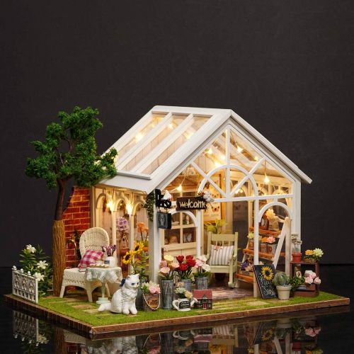  HMANE DIY Dollhouse Kit Miniature Furniture 3D Assembly Creative House with Light Best Birthday Gift for Women and Girls - Sunlight Greenhouse