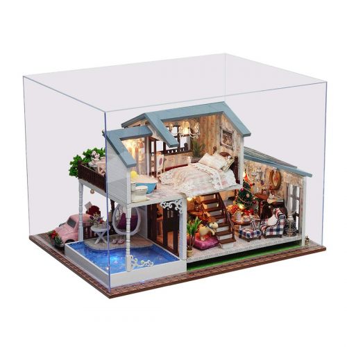  HMANE DIY Dollhouse Kit Miniature Furniture 3D Assembly Creative House with Light and Music Best Birthday Gift for Women and Girls - Pink Cherry House