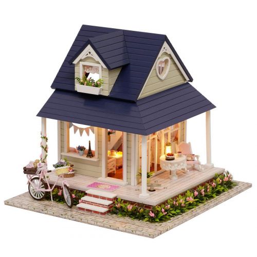  HMANE DIY Dollhouse Kit Miniature Furniture 3D Assembly Creative House with Light and Music Best Birthday Gift for Women and Girls - Pink Cherry House