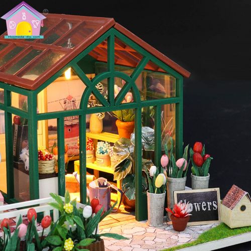  HMANE DIY Dollhouse Kit Miniature Furniture 3D Assembly Creative House with Light and Music Best Birthday Gift for Women and Girls - Pink Cherry House