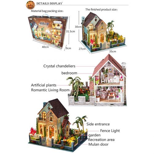  HMANE DIY Dollhouse Kit Miniature Furniture 3D Assembly Creative House with Light and Music Best Birthday Gift for Women and Girls - Pink Cherry House