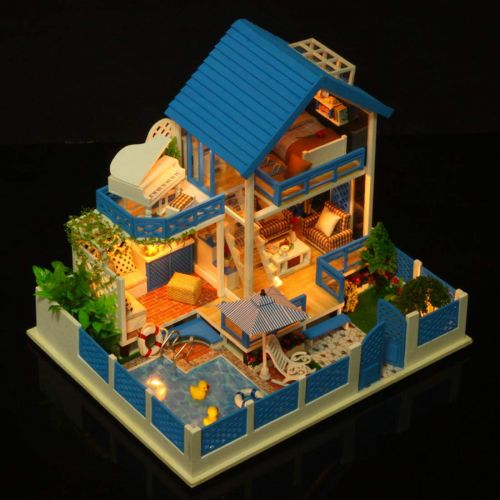  HMANE DIY Dollhouse Kit Miniature Furniture 3D Assembly Creative Family House with Light and Music - Wooden Cabin Meteor Garden Theme