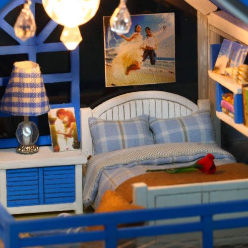  HMANE DIY Dollhouse Kit Miniature Furniture 3D Assembly Creative Family House with Light and Music - Wooden Cabin Meteor Garden Theme