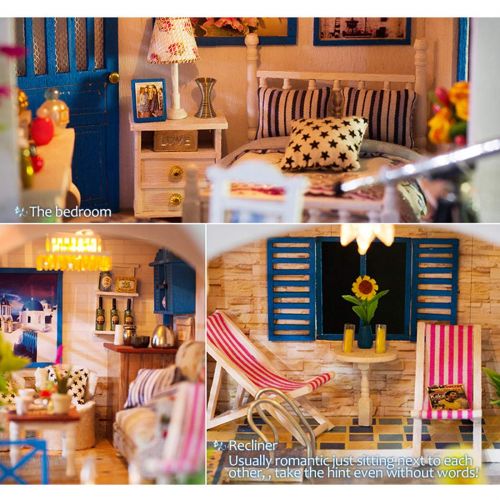  HMANE DIY Dollhouse Kit Miniature Furniture 3D Assembly Creative Family House with Light and Music - Wooden Cabin Meteor Garden Theme