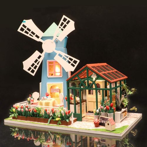  HMANE DIY Dollhouse Kit Miniature Furniture 3D Assembly Creative Family House with Light and Music - Wooden Cabin Meteor Garden Theme