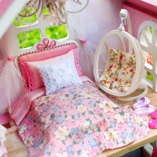  HMANE DIY Dollhouse Kit Miniature Furniture 3D Assembly Creative Family House with Light and Music - Wooden Cabin Meteor Garden Theme