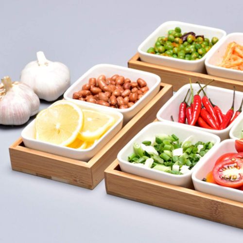  HMANE Ceramic Sauce Dish Divided Dipping Bowl Tray Condiment Dish Storage Tray for Kitchen Spices Vinegar Nuts Sushi Vinegar - (Six Compartments)