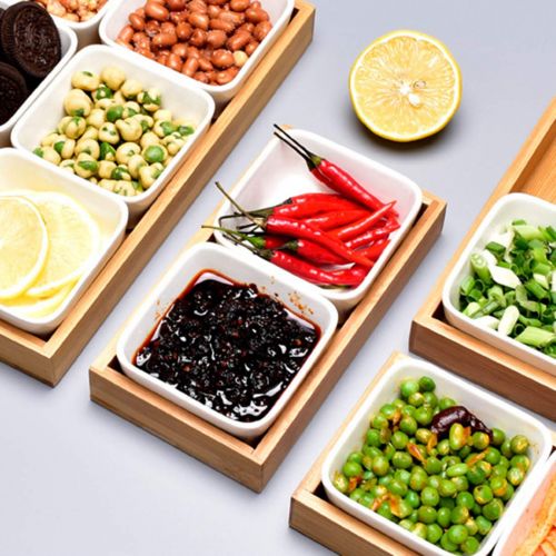  HMANE Ceramic Sauce Dish Divided Dipping Bowl Tray Condiment Dish Storage Tray for Kitchen Spices Vinegar Nuts Sushi Vinegar - (Six Compartments)