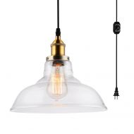 HMVPL Plug in Pendant Lighting Fixtures with Long Hanging Cord and Dimmer Switch, Farmhouse Glass Hanging Chandelier Vintage Swag Ceiling Lamp for Kitchen Island Dining Table Bed-R