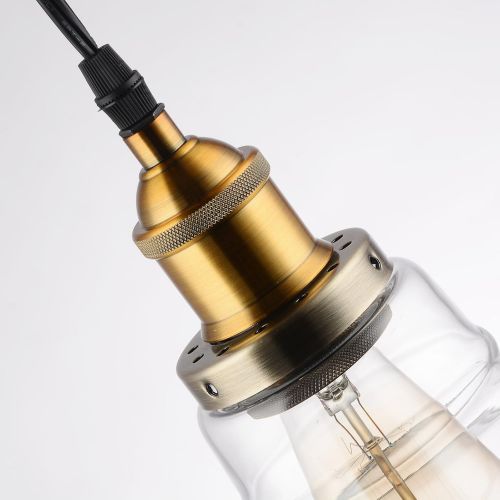  HMVPL Plug in Pendant Lighting Fixtures with Long Hanging Cord and Dimmer Switch, Farmhouse Glass Hanging Chandelier Vintage Swag Ceiling Lamp for Kitchen Island Dining Table Bed-R