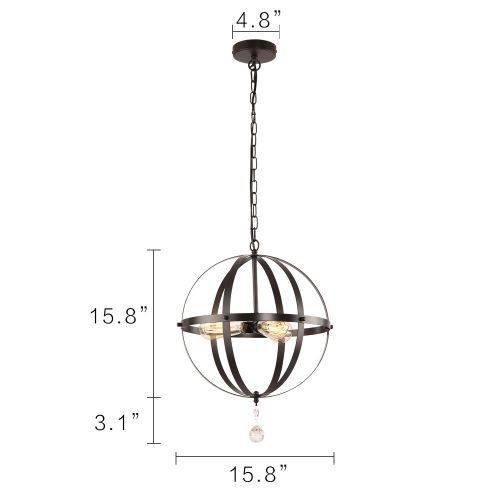  HMVPL Industrial Globe 3 Lights Pendant Lighting Fixture with Chain, Vintage Oil-Rubbed Bronze Orb Hanging Chandelier Metal Ceiling Lamp for Kitchen Island Dining Room Table Entryw