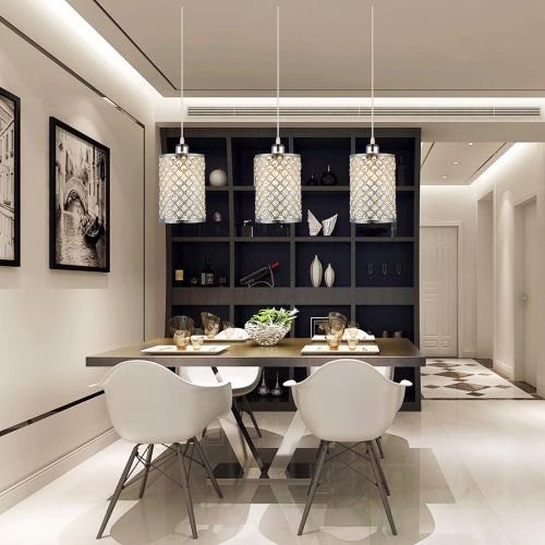  HMVPL Plug in Pendant Lighting Fixtures with Long Hanging Cord and Dimmer Switch, Modern Crystal Hanging Chandelier Sparkly Swag Ceiling Lamp for Kitchen Island Dining Table Bed-Ro