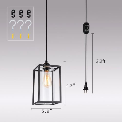  HMVPL Plug in Pendant Lighting Fixtures with Long Hanging Cord and Dimmer Switch, Vintage Metal Hanging Chandelier Swag Ceiling Lamp with Glass Shade for Kitchen Island Dining Tabl