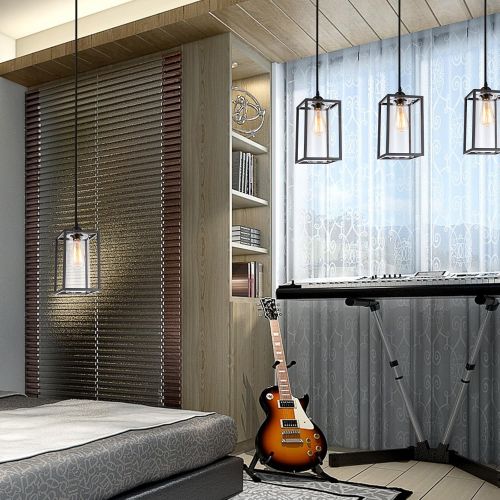  HMVPL Plug in Pendant Lighting Fixtures with Long Hanging Cord and Dimmer Switch, Vintage Metal Hanging Chandelier Swag Ceiling Lamp with Glass Shade for Kitchen Island Dining Tabl