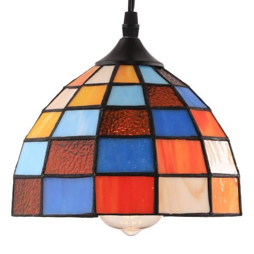  HMVPL Tiffany Style Pendent Ceiling Light with 16.4 Ft Plug in Cord and On/Off Dimmer Switch, Retro Multicolored Swag Hanging Lamp for Kitchen Island, Dining Room or Living Room (8