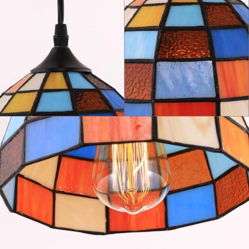  HMVPL Tiffany Style Pendent Ceiling Light with 16.4 Ft Plug in Cord and On/Off Dimmer Switch, Retro Multicolored Swag Hanging Lamp for Kitchen Island, Dining Room or Living Room (8