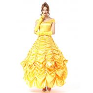 HNGHOU Womens Yellow Satin Princess Dresses Halloween Cosplay Costume Princess Belle Costume Dress
