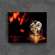 HNLHFDRQKT Canvas Wall Art Whisky on table with flame of wood burning stove Home Decorations Photo Modern Fashion Wall Decor Giclee Artwork Prints for Living Room Ready to Hang