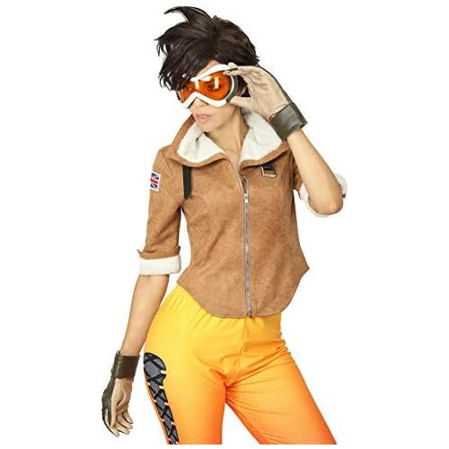  HNNS Womens OW Tracer Lena Oxton Cosplay Halloween Game Costume Full Battle Suit JacketGlovesPants