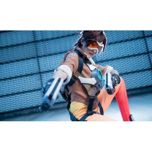  HNNS Womens OW Tracer Lena Oxton Cosplay Halloween Game Costume Full Battle Suit JacketGlovesPants