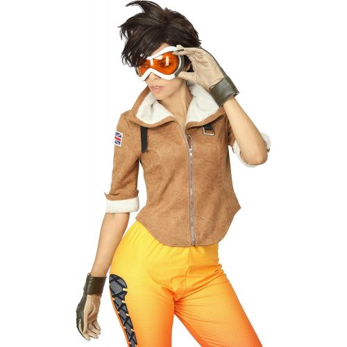  HNNS Womens OW Tracer Lena Oxton Cosplay Halloween Game Costume Full Battle Suit JacketGlovesPants