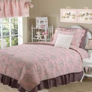 HNU 8 Piece Pink Queen Quilt Set, Floral Bedding Set, Multi Girls Nightingale Flowers Modern Contemporary Elegant Soft Embroidered Decorative Pretty Ivory Faux Fur Minky Pillow Rev