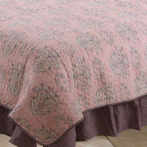  HNU 8 Piece Pink Queen Quilt Set, Floral Bedding Set, Multi Girls Nightingale Flowers Modern Contemporary Elegant Soft Embroidered Decorative Pretty Ivory Faux Fur Minky Pillow Rev