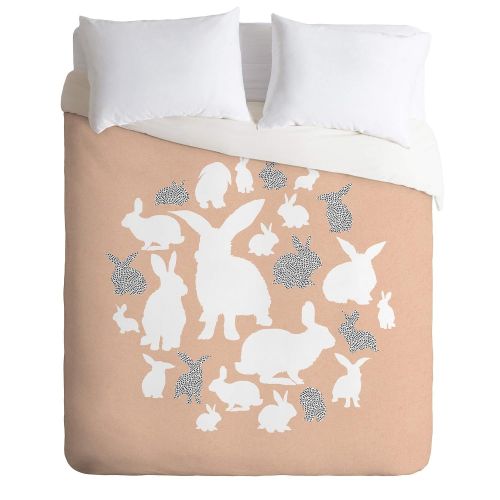  HNU 5 Piece Country Style Nordic Bunny King Pink White Grey Duvet Cover Set Dots Animal Printed Pattern Zipper Closure Girls Bedding Colors Playful Patterns Kids Bedding Bright Dec