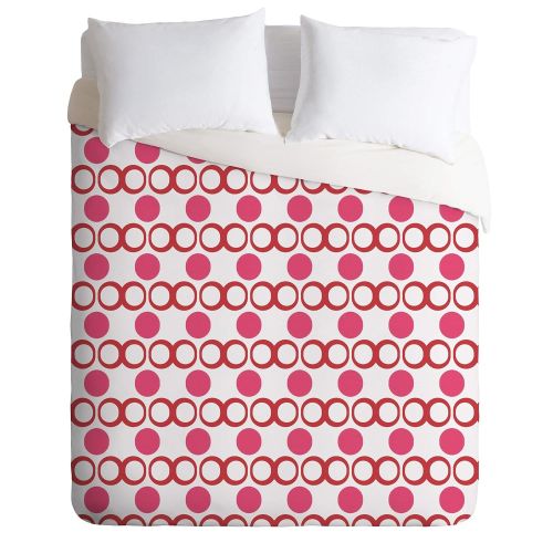  HNU 5 Piece Modern King Retro Pink White Duvet Cover Set Dots Pattern Zipper Closure Girls Bedding Ultra Soft Woven Polyester Fabric Kids Bedding Bright Colors Playful Lush Reversible