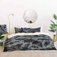 HNU 5 Piece King Animal Print Boys Bedding, All Season Black Marble Blue Duvet Cover, Modern Contemporary Novelty Pattern Design Dark Grey Bedding, Gorgeous Abstract Bats Night Kid