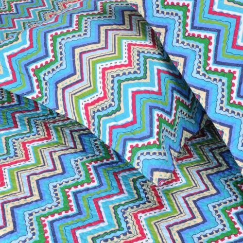  HNU 3 Piece Chevron Pattern Blue Quilt King Beautiful Zigzag Lines Vivid Pops of Red and Green Soft Reversible Girl Bedding Multi Vibrant Colors Complementary Shades Cohesive Look Kids