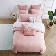 HNU 3 Piece Pink Full Queen Duvet Set,Jersey Knit Set Duvet Cover, Traditional Solid Color All Seasons Modern Contemporary Natural Comfy Super Soft Natural Cozy Comfortable Cotton Fibe