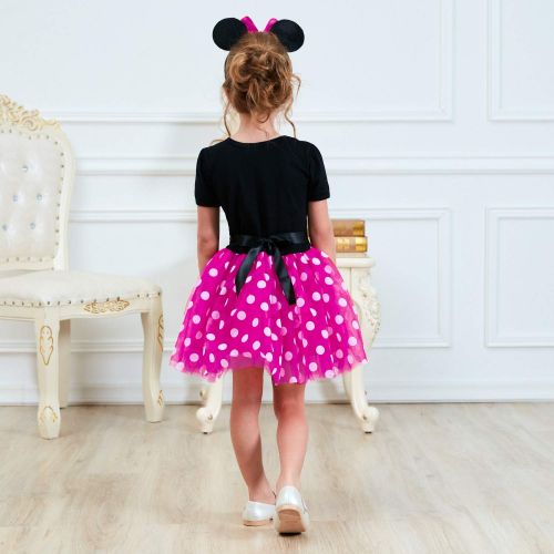 HNXDYY Baby Girl Carnival Dress Children Party Tulle Polka Dot Dress Kids Cosplay Pageant Fancy Costume Mouse Ears Headband