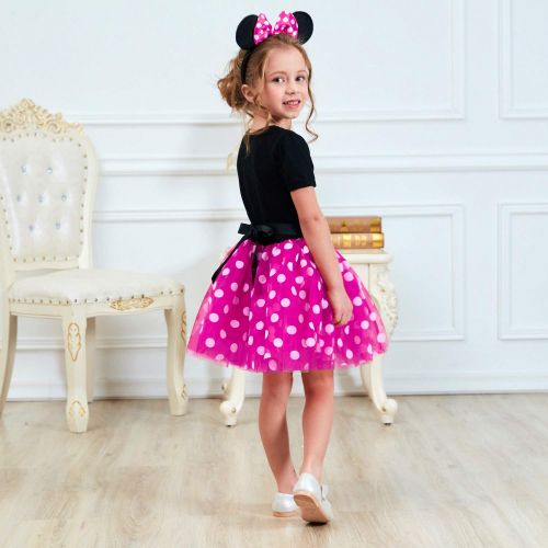  HNXDYY Baby Girl Carnival Dress Children Party Tulle Polka Dot Dress Kids Cosplay Pageant Fancy Costume Mouse Ears Headband