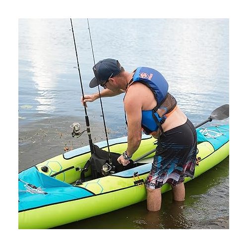  HO Sports Beacon Inflatable Kayak with Hand Pump, Adjustable Paddle & Carry Bag - Ergonomic High-Back Seat with Storage Holder & Built-in Fishing Rod Holder - 450 lbs Max Weight Capacity